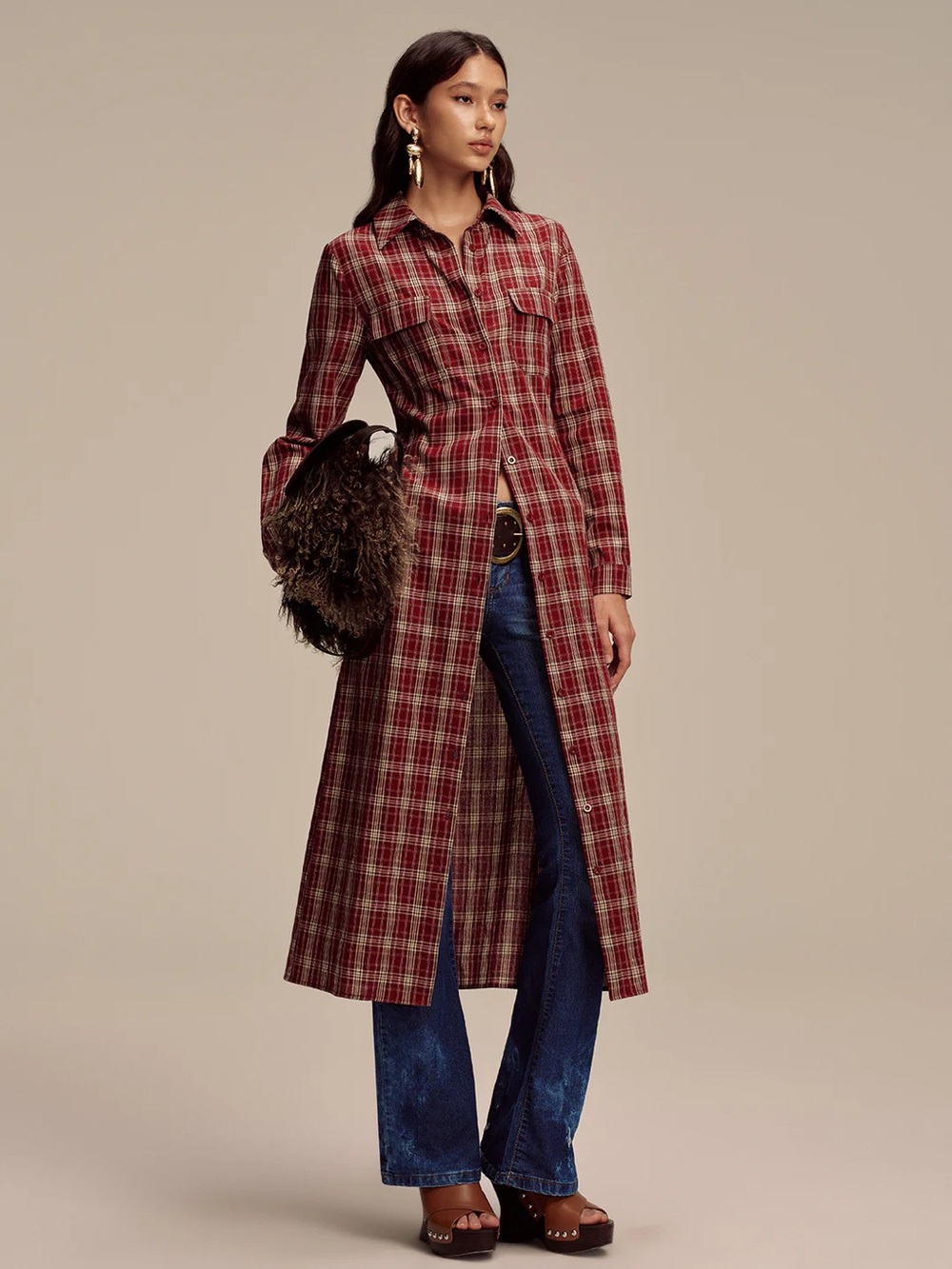 91 Plaid Button Front Shirt Dress - Picture 8 of 8